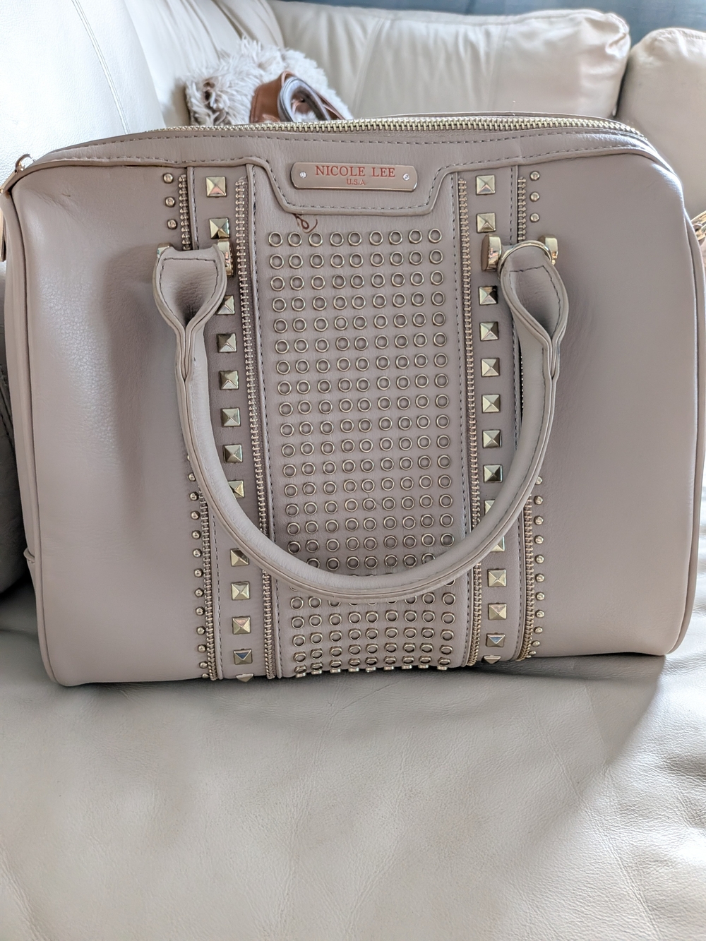 Nicole Lee Taupe Studded Satchel Bag